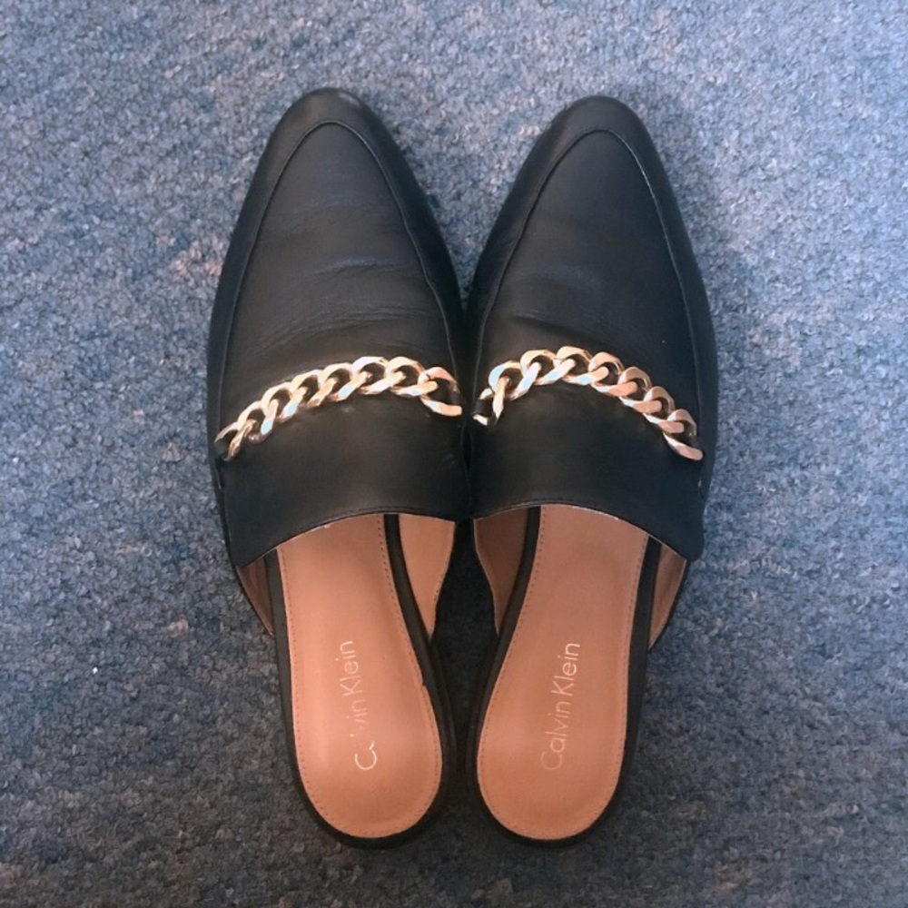 Black Leather Slippers